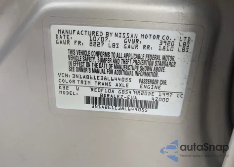 2008 Nissan Sentra 2.0S z USA, uszkodzony, nr VIN 3N1AB61E38L644055